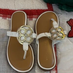 Kelly & Katie White and Gold Sandals